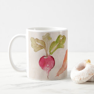 Kaffe Kopp Mugg - vattenfärgsradisch, morot, bete