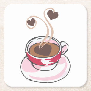 Kaffe Kopp och Hearts Underlägg Papper Kvadrat