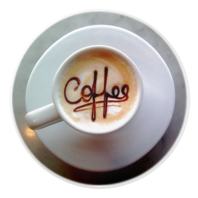 Kaffe kopp och kaffe av saucer latte knopp (Framsidan)