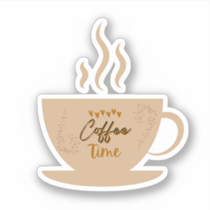 Kaffe Kopp och kaffetid med hjärtan Klistermärken