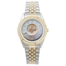 Kaffe kopp och saucer latte brunt vitt kaffe armbandsur