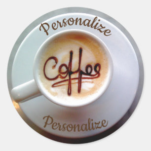 Kaffe kopp och saucer latte-kaffe runt klistermärke