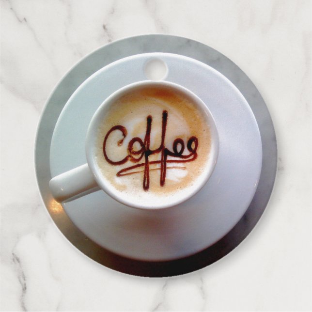 Kaffe kopp och saucer latte-kaffe söt gåvor etiketter (Framsida)