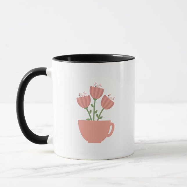 Kaffe kopp rosa blommig vas (Vänster)
