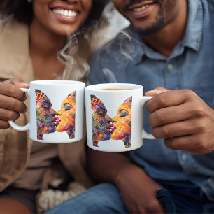 Kaffe kopp som firar konsten att sy quiltar