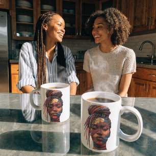 Kaffe kopp som firar kvinnliga quiltare