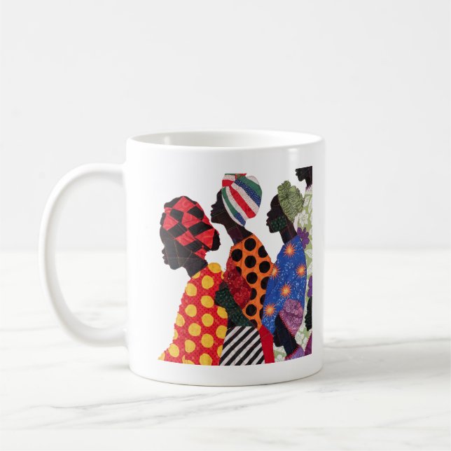 Kaffe kopp som firar kvinnliga quiltares konst (Vänster)