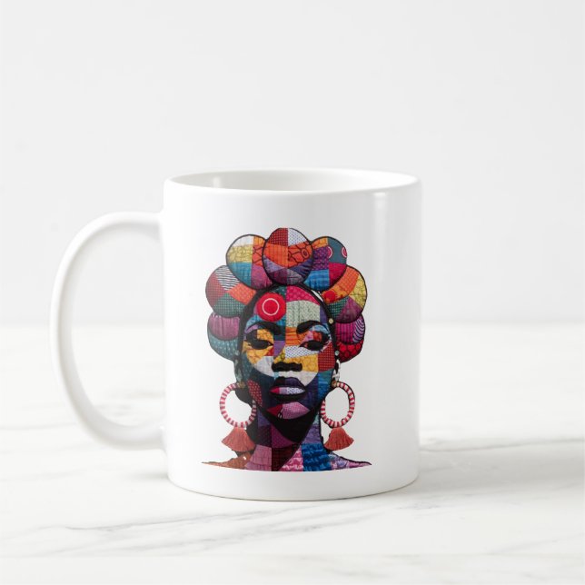 Kaffe kopp som firar kvinnliga quiltares konst (Vänster)