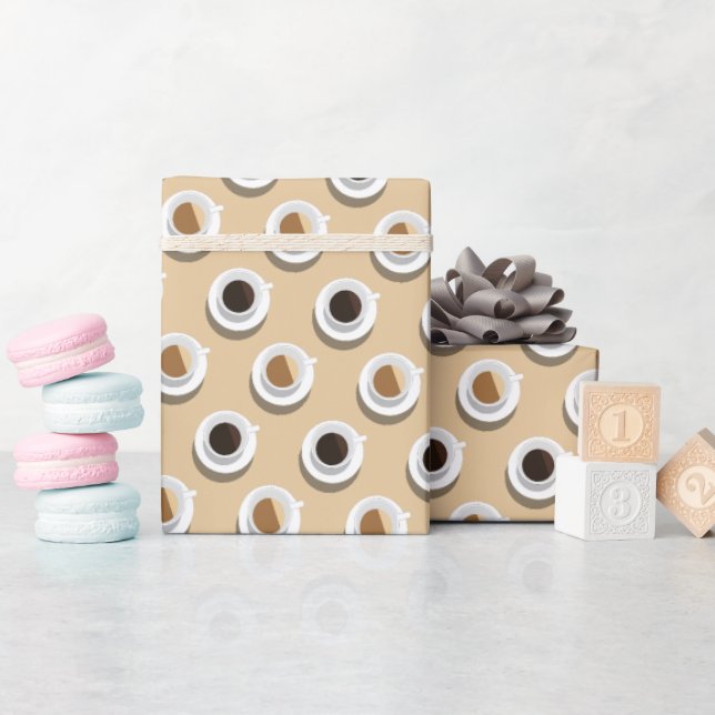 Kaffe kopp Sömlöst mönster Modernt elegant beige Presentpapper (Baby Shower)