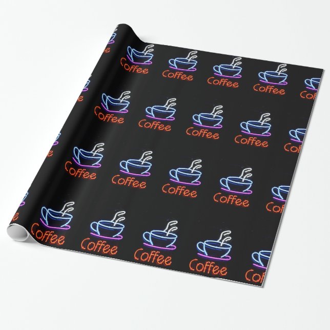 Kaffe Kopp vid neonsignatur Presentpapper (Utrullad)