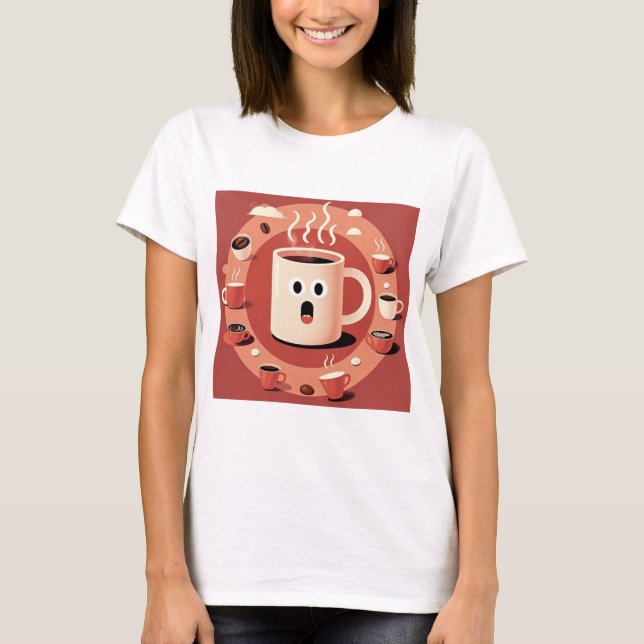 Kaffe koppar Browish Cute lustig Tecknad T Shirt (Framsida)