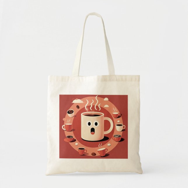 Kaffe koppar Browish Cute lustig Tecknad Tygkasse (Framsidan)