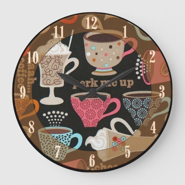 Kaffe koppar Cafe Wall Clock Stor Klocka (Framsida)