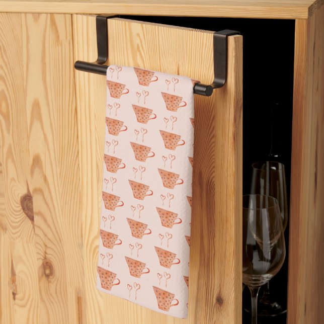 Kaffe koppar i Kärlek,Orange med vattenfärg  Kökshandduk (Thirds Fold)