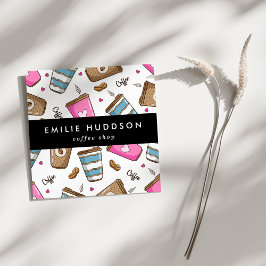 Kaffe koppar, kaffebönor, Barista, kaffebutiker Fyrkantigt Visitkort