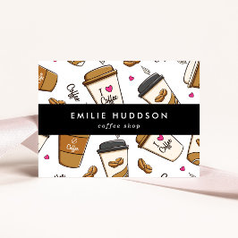 Kaffe koppar, kaffebönor, Barista, kaffebutiker Visitkort