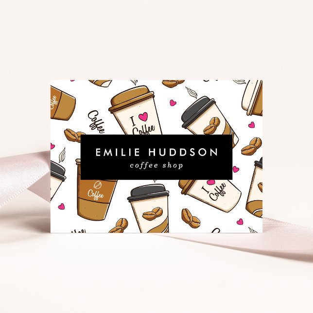 Kaffe koppar, kaffebönor, Barista, kaffebutiker Visitkort (Skapare uppladdad)