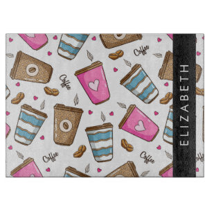 Kaffe koppar, kaffebönor, hjärter, ditt namn