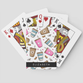 Kaffe koppar, kaffebönor, hjärter, ditt namn casinokort