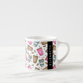 Kaffe koppar, kaffebönor, hjärter, ditt namn espressomugg