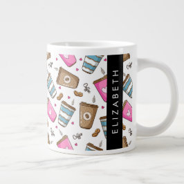 Kaffe koppar, kaffebönor, hjärter, ditt namn jumbo mugg
