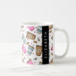 Kaffe koppar, kaffebönor, hjärter, ditt namn kaffemugg