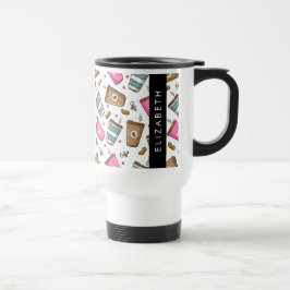 Kaffe koppar, kaffebönor, hjärter, ditt namn resemugg