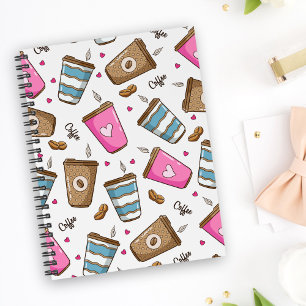 Kaffe koppar, kaffebönor, hjärter, kaffe Älskare Anteckningsbok
