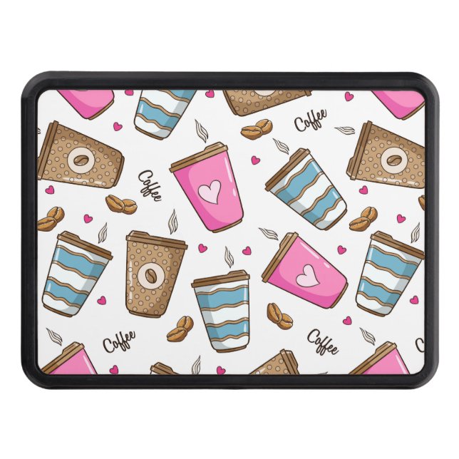 Kaffe koppar, kaffebönor, hjärter, kaffe Älskare Dragkroksskydd (Framsidan)