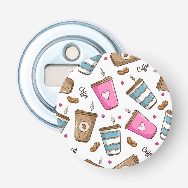 Kaffe koppar, kaffebönor, hjärter, kaffe Älskare Flasköppnare (Framsidan)