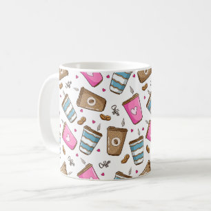 Kaffe koppar, kaffebönor, hjärter, kaffe Älskare Kaffemugg