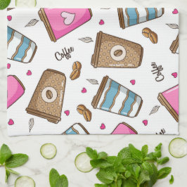 Kaffe koppar, kaffebönor, hjärter, kaffe Älskare Kökshandduk