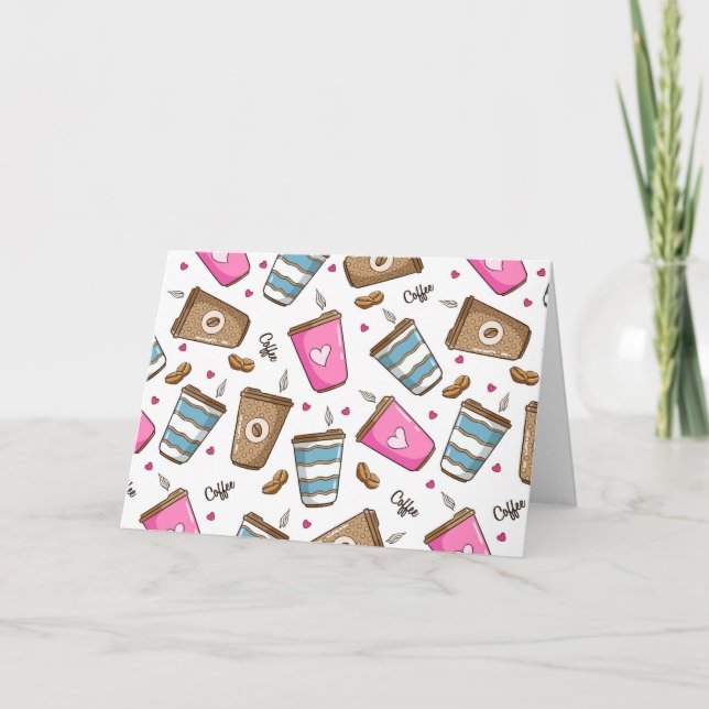 Kaffe koppar, kaffebönor, hjärter, kaffe Älskare Kort (Framsida)