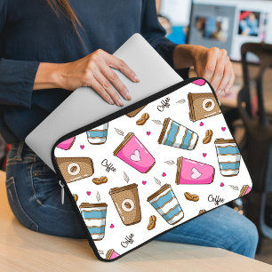 Kaffe koppar, kaffebönor, hjärter, kaffe Älskare Laptop Fodral