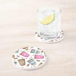 Kaffe koppar, kaffebönor, hjärter, kaffe Älskare Underlägg