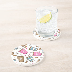 Kaffe koppar, kaffebönor, hjärter, kaffe Älskare Underlägg