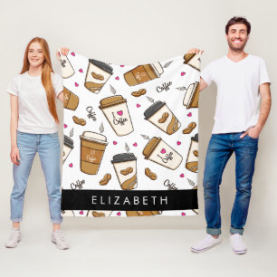 Kaffe koppar, kaffebönor, kaffe Älskare, ditt namn Fleecefilt