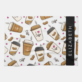 Kaffe koppar, kaffebönor, kaffe Älskare, ditt namn Kökshandduk