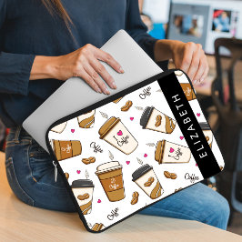 Kaffe koppar, kaffebönor, kaffe Älskare, ditt namn Laptop Fodral