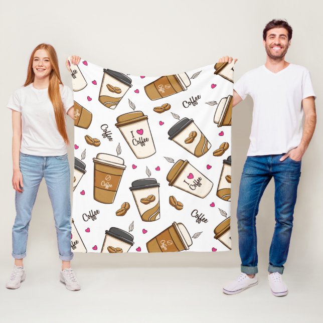 Kaffe koppar, kaffebönor, kaffe, Älskare, örter Fleecefilt (På plats)