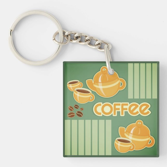 Kaffe koppar, kaffekruka och kaffebönor (Framsidan)