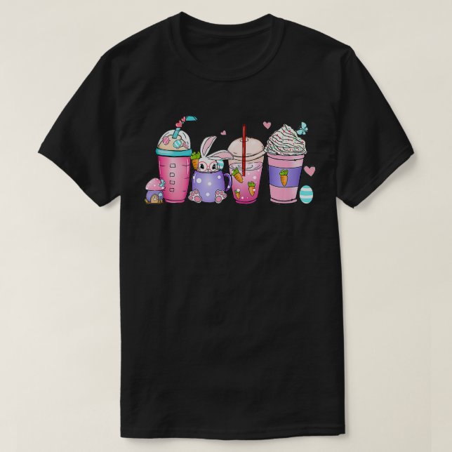 Kaffe koppar Latte Retro Stil-kaninerna Eggs Påsk T Shirt (Design framsida)