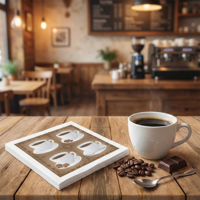 Kaffe koppar med bönor och choklad pappersservett (Skapare uppladdad)