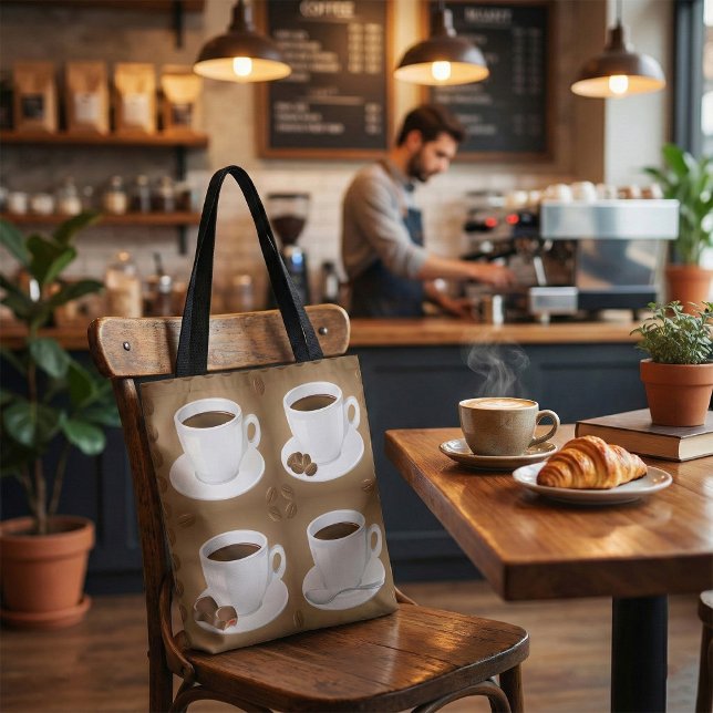Kaffe koppar med bönor och choklad tygkasse (Skapare uppladdad)