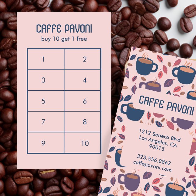 Kaffe koppar Mönster Rosa Blue Cafe Cute 10 Lojalitetskort (Coffee Mugs Pattern Pink Blue Cafe Cute 10 Loyalty Card
)