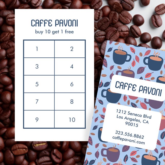 Kaffe koppar Mönster Rosa Blue Cafe Cute 10 Lojalitetskort (Coffee Mugs Pattern Pink Blue Cafe Cute 10 Loyalty Card
)