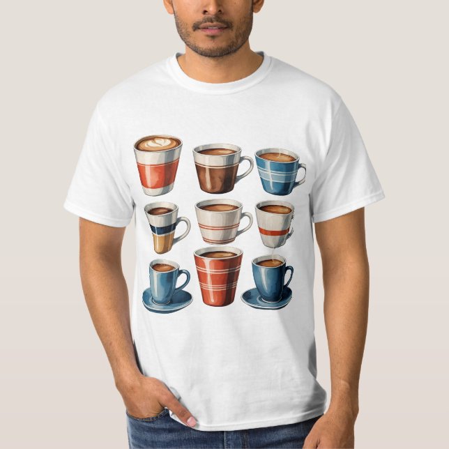 Kaffe koppar Mönster - Sömlös Mysigt kafédesign T Shirt (Framsida)