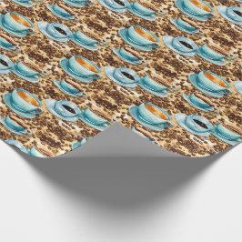 Kaffe koppar och Beans Watercolor Mönster Presentpapper