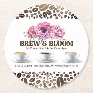 Kaffe koppar och blommor underlägg papper rund