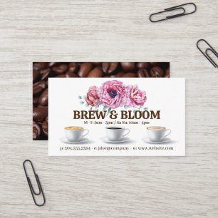 Kaffe koppar och blommor visitkort